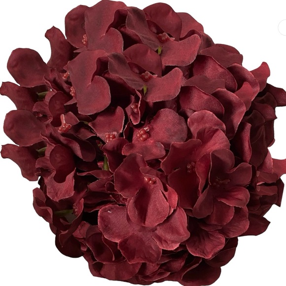 Burgundy Red & Ivory Hydrangeas Silk Roses Flowers 20 count - Picture 3 of 4